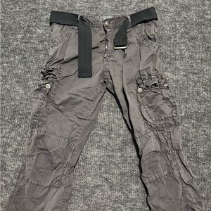 Men's Gray Cargo Pants with Utility Pockets and Web Belt